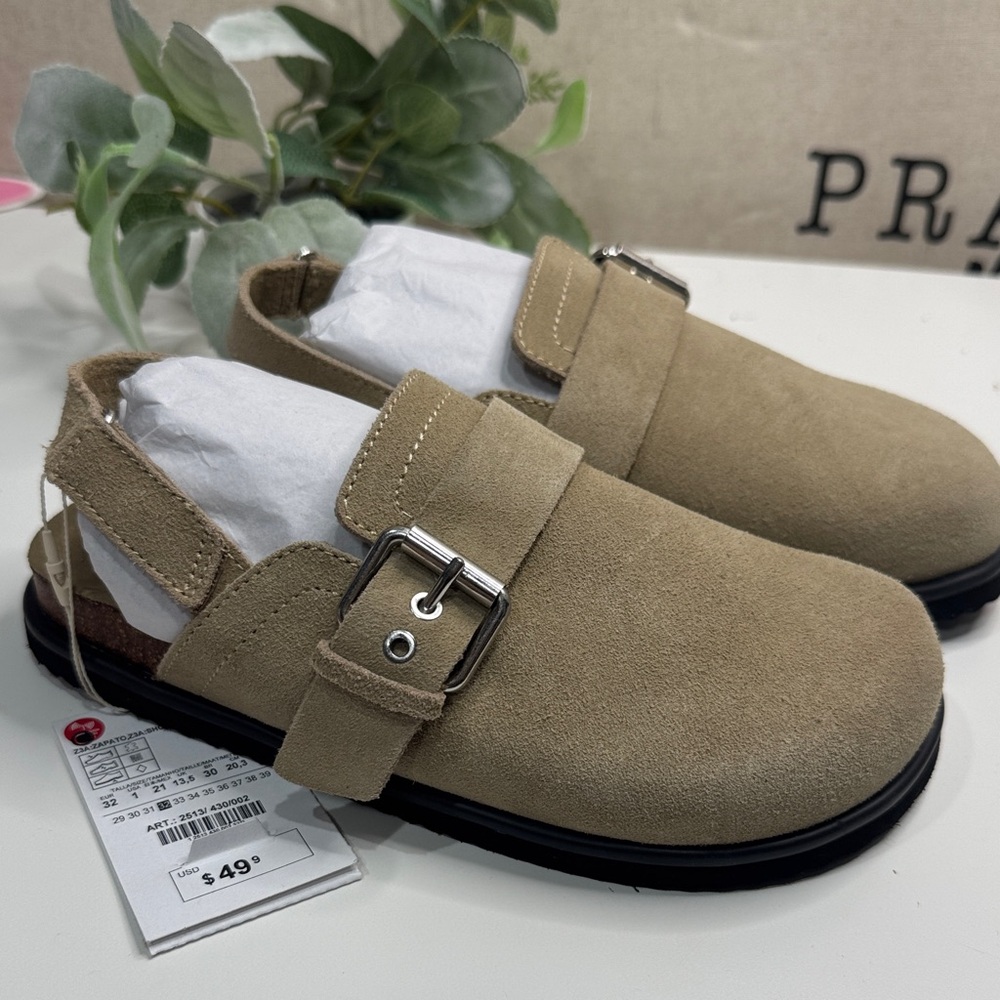 Zara Kids Tan Suede Loafers with Buckle
